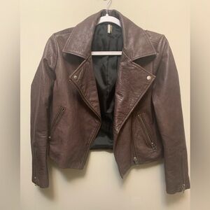 TOPSHOP Burgundy Buffalo Skin Moto Jacket